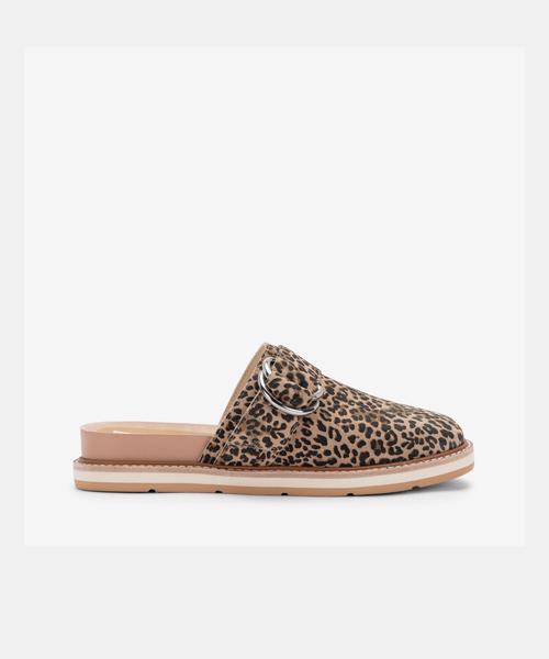 VERNA FLATS IN TAN/BLACK DUSTED LEOPARD SUEDE