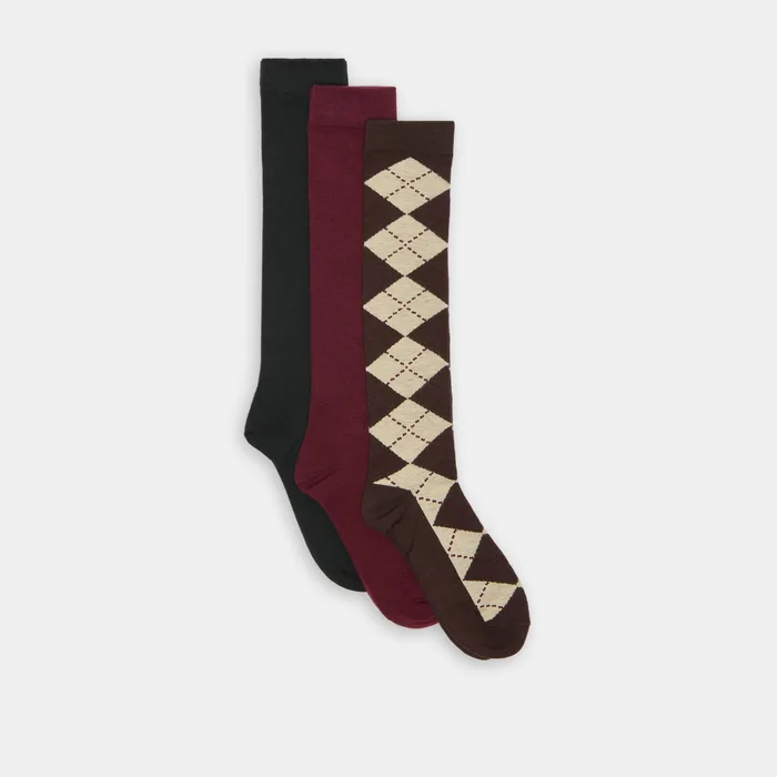 3 Pack Argyle Brown Multi Knee High Socks — view 2