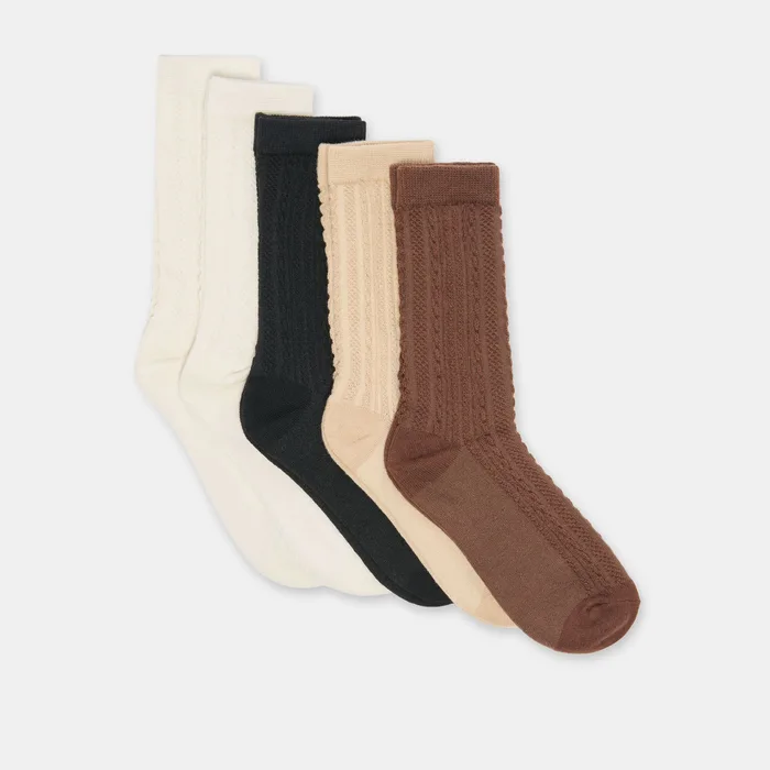 5 Pack Mixed Texture Tan Multi Crew Socks — view 2