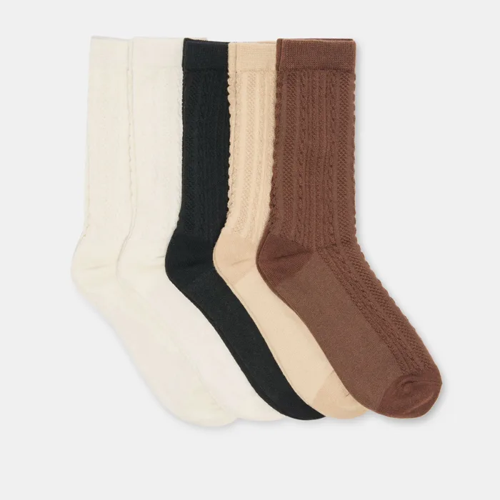 5 Pack Mixed Texture Tan Multi Crew Socks — view 4