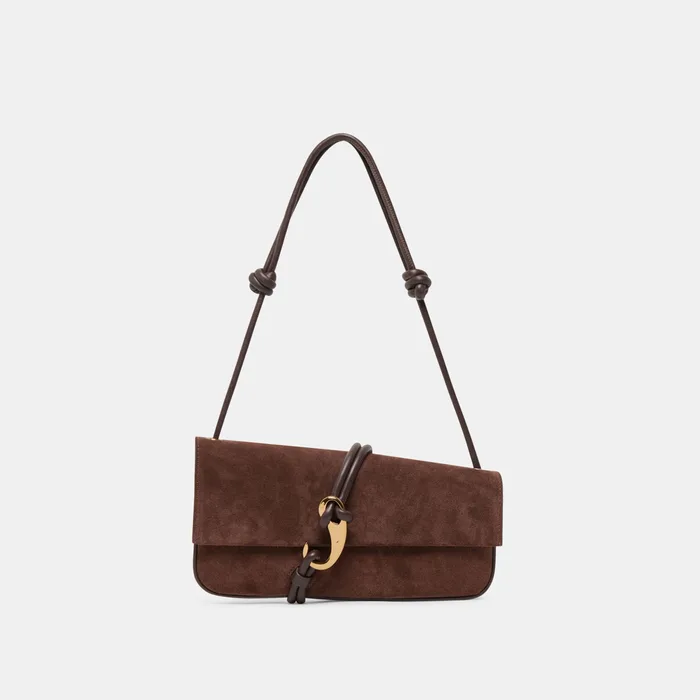 Alice Chocolate Suede Shoulder Bag — view 2