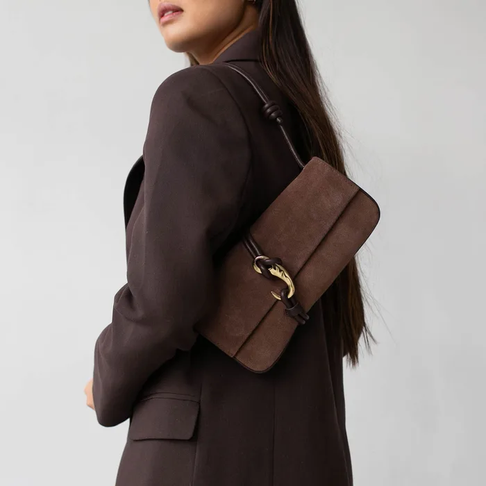 Alice Chocolate Suede Shoulder Bag — view 3