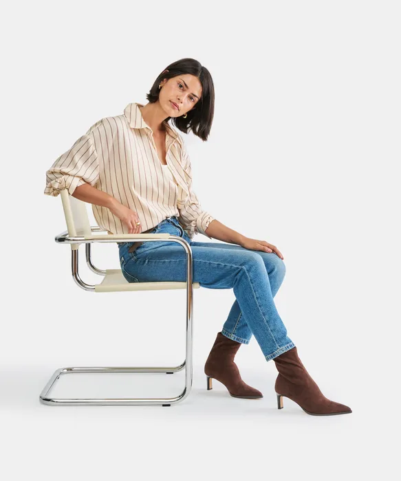 ALICEN Dk Brown Stella Suede Kitten-Heel Ankle Booties — view 5
