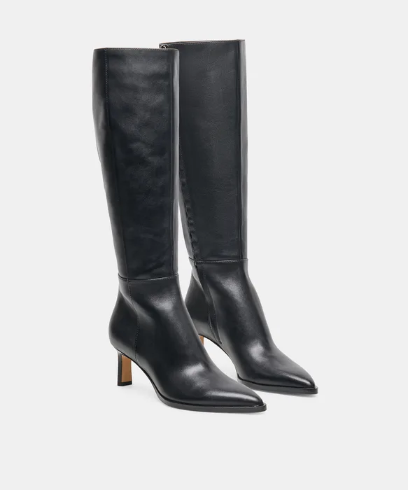 ALIMA Black Leather Kitten-Heel Knee-High Boots — view 3