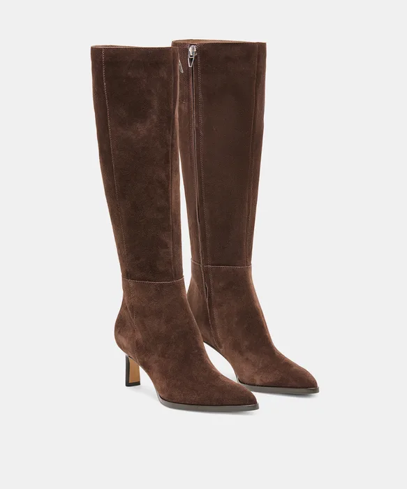 ALIMA Dk Brown Suede Kitten-Heel Knee-High Boots — view 3