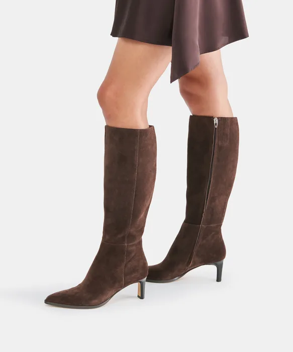 ALIMA Dk Brown Suede Kitten-Heel Knee-High Boots — view 5
