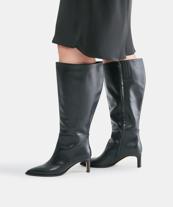 ALIMA Extra Wide Calf Black Leather Kitten-Heel Knee-High Boots — view 5