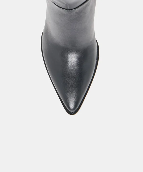 ALIMA Wide Calf Black Leather Kitten-Heel Knee-High Boots — view 4