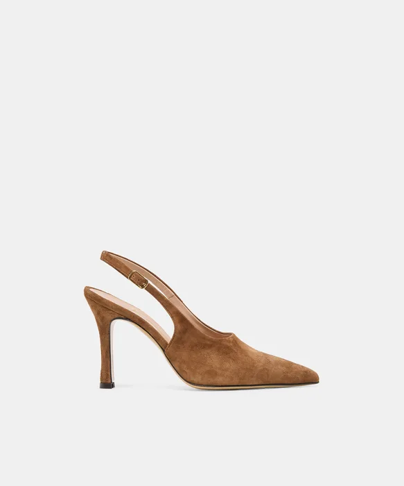 ALINNA Brown Suede Closed-Toe Sling-Back Stiletto Heels — view 2