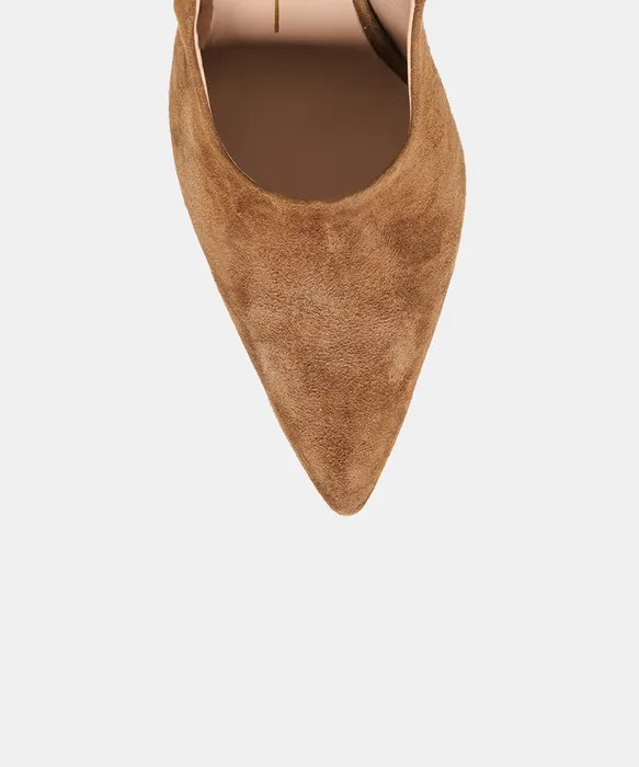 ALINNA Brown Suede Closed-Toe Sling-Back Stiletto Heels — view 4
