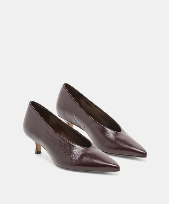 ALWYN Black Cherry Crinkle Patent Pointed-Toe Kitten Heels — view 3