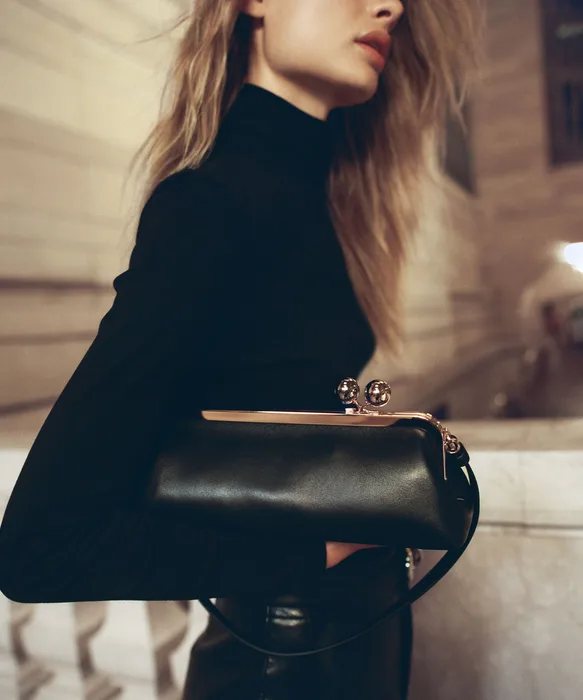 AMBRIAA Black Leather Baguette Shoulder Bag — view 3