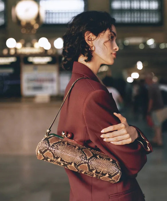 AMBRIAA Tan Multi Snake Leather Baguette Shoulder Bag — view 3