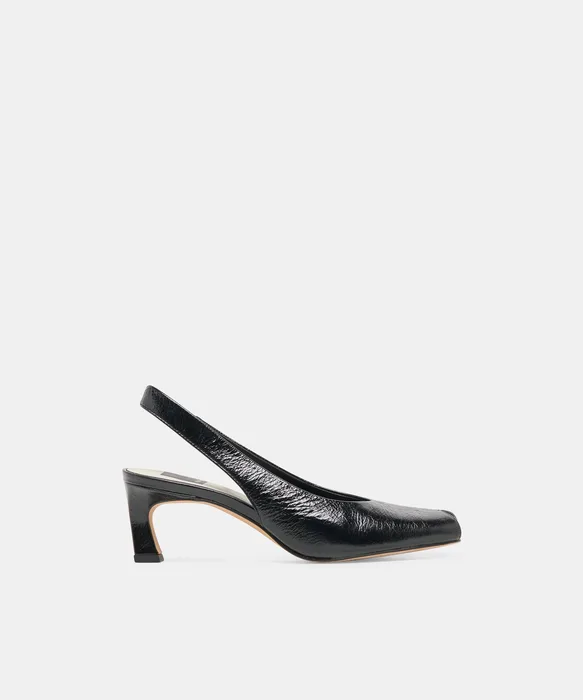 ANABEL Black Leather Peep-Toe Mid-Height Heels — view 2