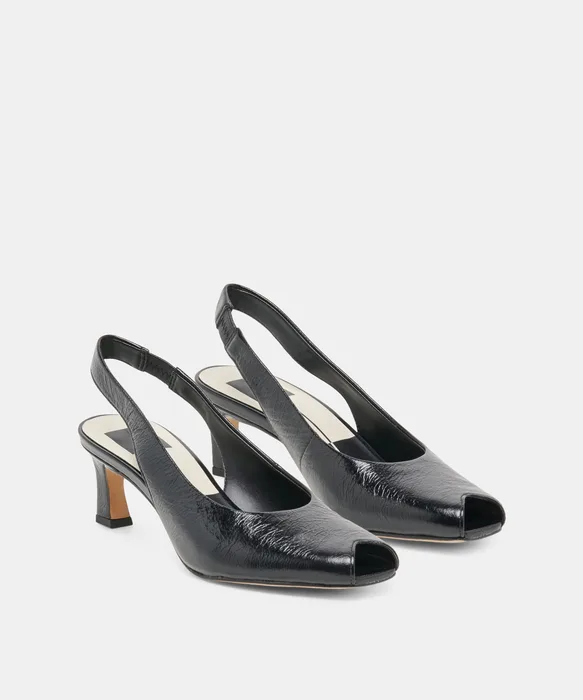 ANABEL Black Leather Peep-Toe Mid-Height Heels — view 3