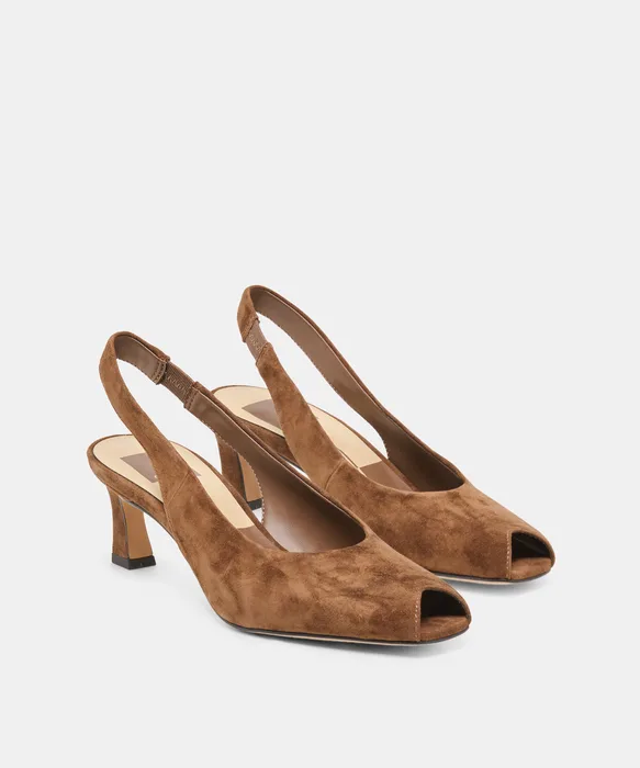 ANABEL Cocoa Suede Peep-Toe Mid-Height Heels — view 3