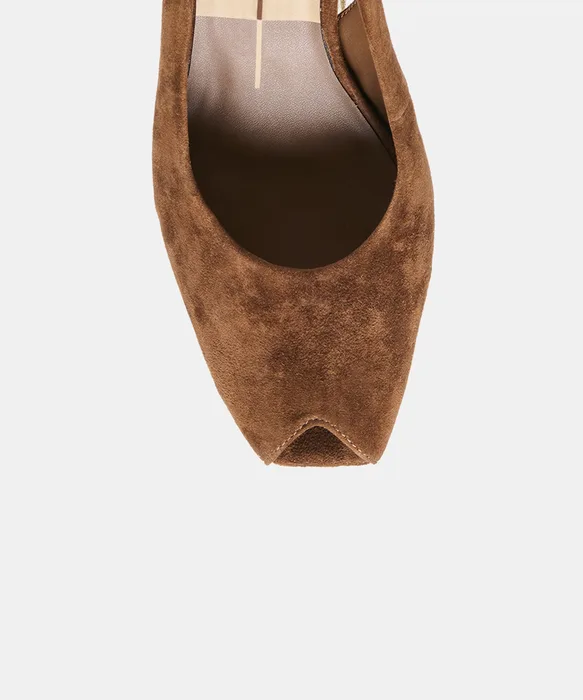 ANABEL Cocoa Suede Peep-Toe Mid-Height Heels — view 4