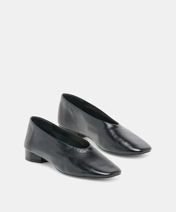 ANDEY Black Leather Block-Heel Ballet Heels — view 3