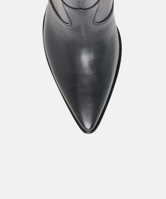 ASHTIN Black Leather Pointed-Toe Wedged Booties — view 4