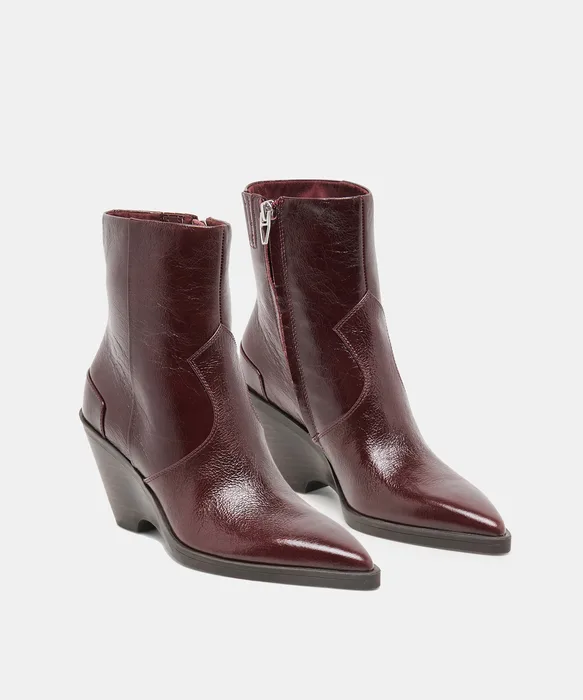 ASHTIN Brown Berry Leather Pointed-Toe Wedged Booties — view 3
