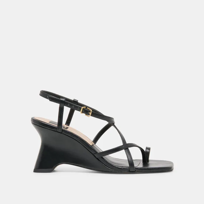 Aylee Black Leather Wedges — view 2