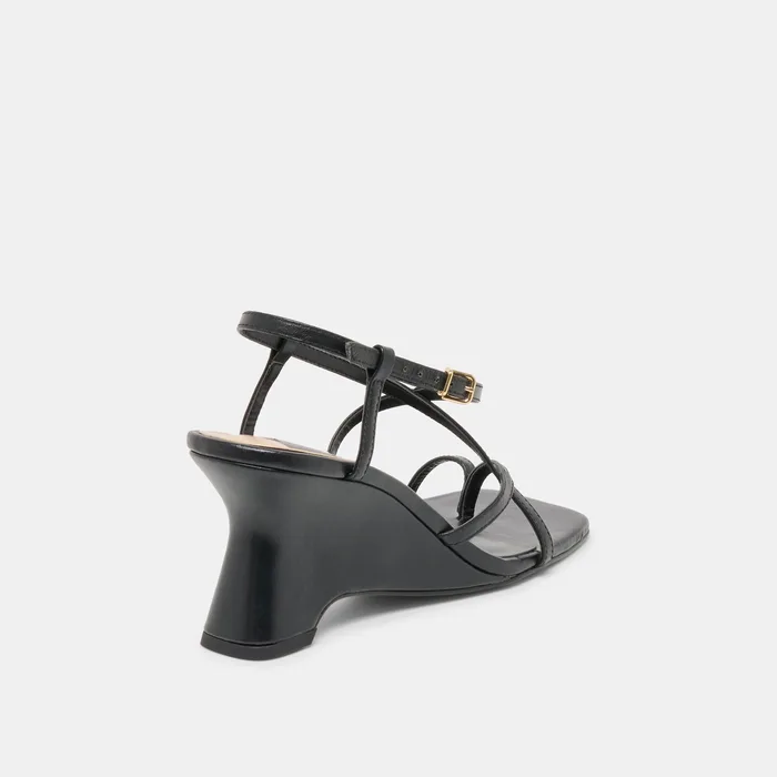 Aylee Black Leather Wedges — view 4
