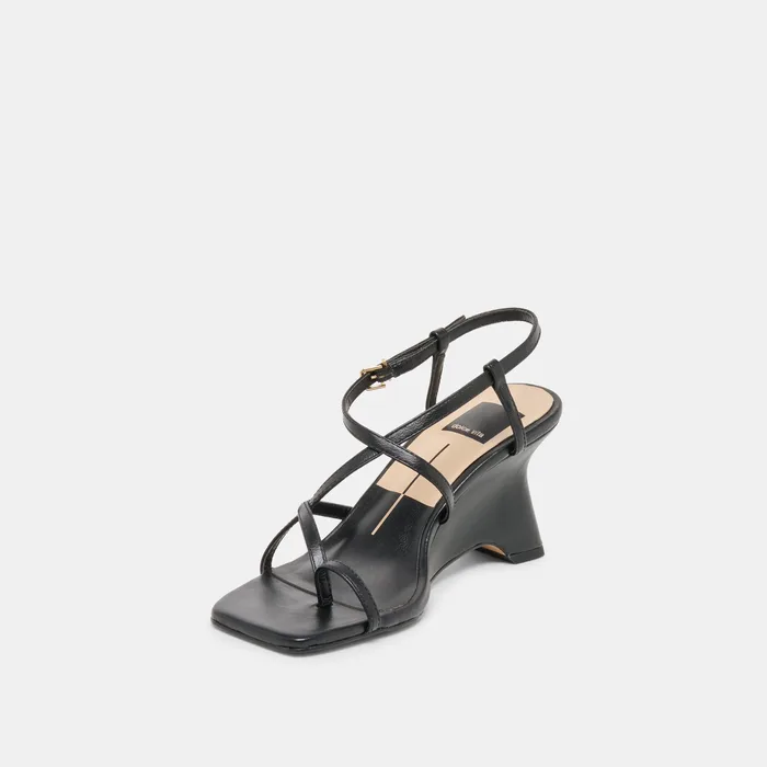 Aylee Black Leather Wedges — view 5