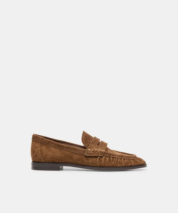 BAXEN Chestnut Suede Pointed-Toe Penny Loafers — view 2