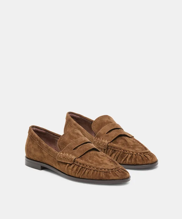 BAXEN Chestnut Suede Pointed-Toe Penny Loafers — view 3
