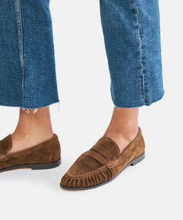 BAXEN Chestnut Suede Pointed-Toe Penny Loafers — view 5