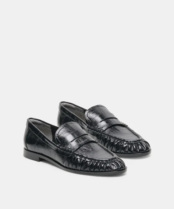 BAXEN Noir Embossed Leather Pointed-Toe Penny Loafers — view 3