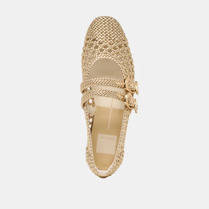 Baylee Gold Woven Stella Ballet Flats — view 11