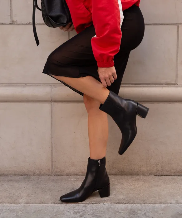 BAYRA Black Leather Ankle Block Heel Ankle Booties — view 4