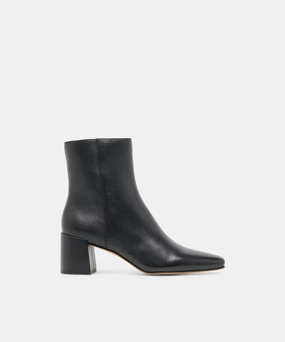 BAYRA Black Leather Wide Width Ankle Block Heel Ankle Booties — view 2