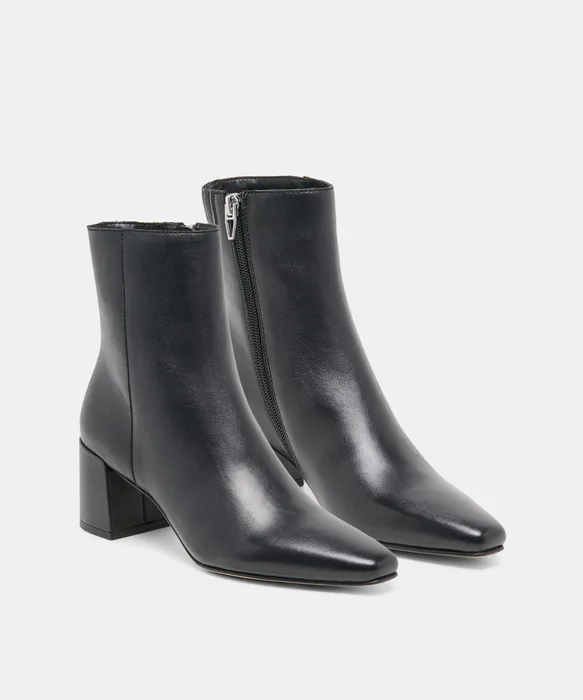BAYRA Black Leather Wide Width Ankle Block Heel Ankle Booties — view 3
