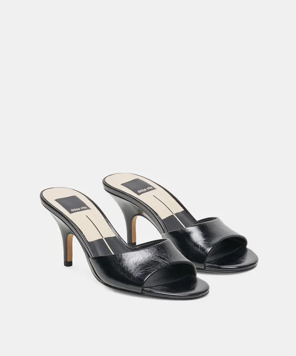 BELEN Black Leather Open-Toe Sculptural Stiletto Heels — view 3