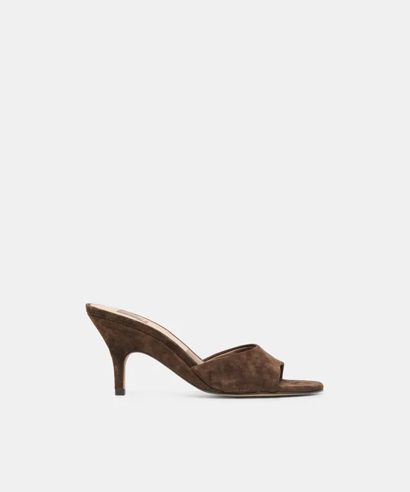 BELEN Dk Brown Suede Open-Toe Sculptural Stiletto Heels — view 2