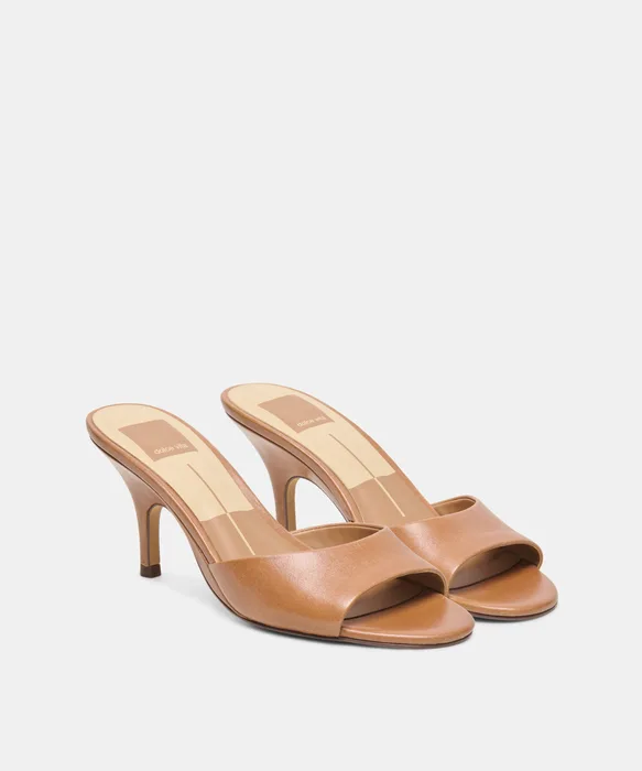 BELEN Tan Leather Open-Toe Sculptural Stiletto Heels — view 3