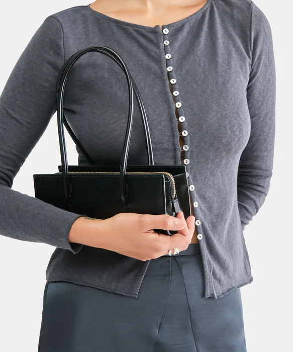 BESTIE Black Leather Top-Handle Small Handbag — view 3