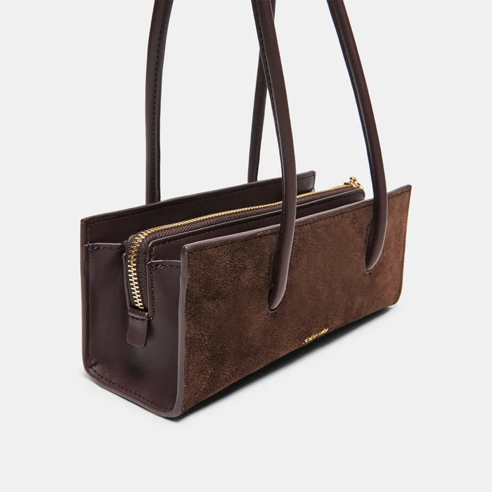 BESTIE Espresso Suede Top-Handle Small Handbag — view 4