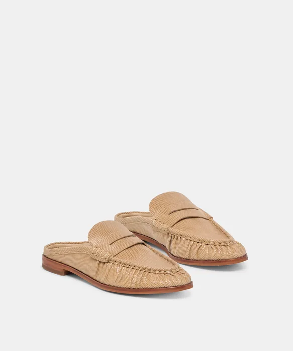 BETZY Latte Embossed Suede Closed-Toe Slip-On Loafers — view 3