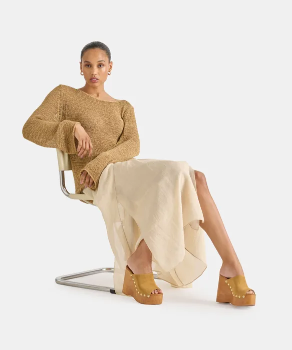 BIRK Tan Suede Platform Wood Sole Wedges — view 5