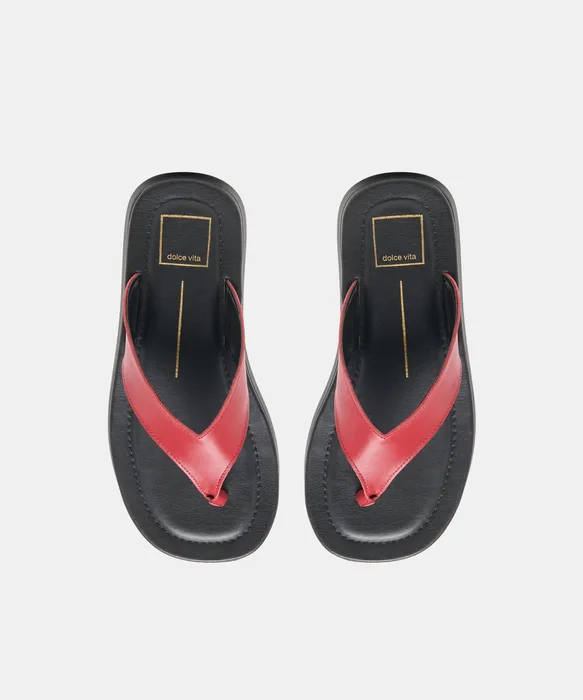 BLAYZE Red Leather Platform Flip-Flop Sandals — view 4
