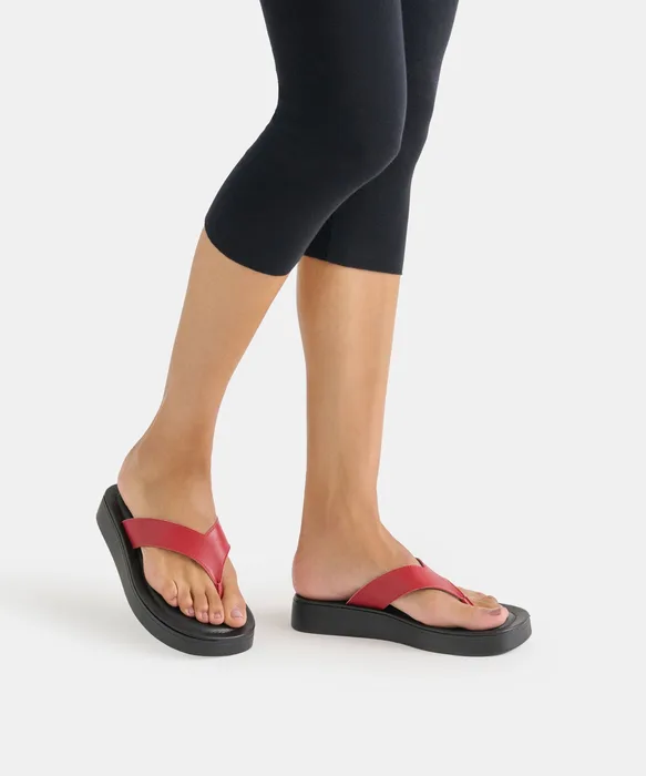 BLAYZE Red Leather Platform Flip-Flop Sandals — view 5