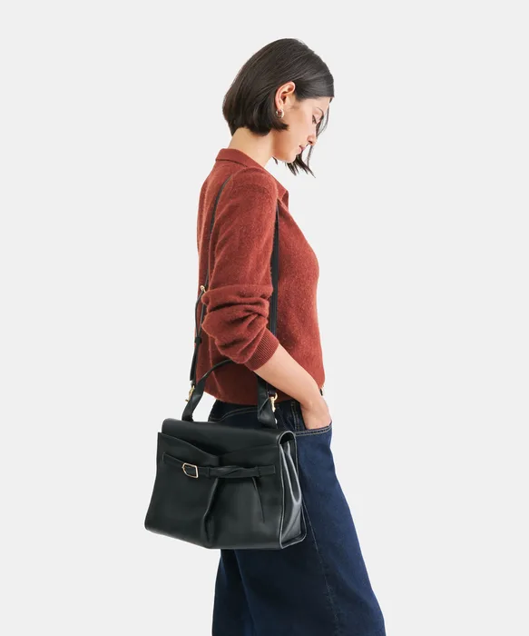BORGO Black Leather Adjustable Crossbody Handbag — view 3