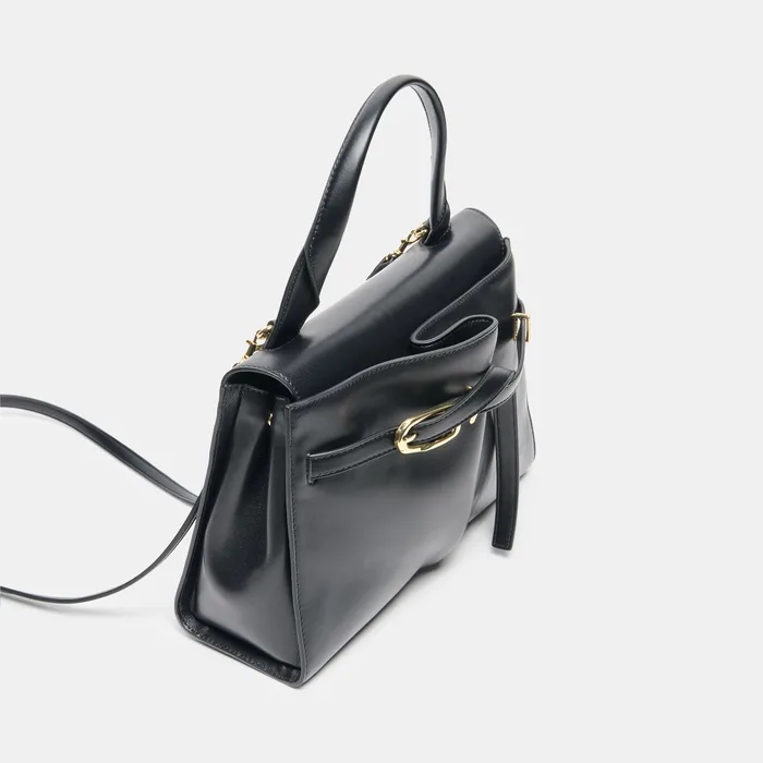 BORGO Black Leather Adjustable Crossbody Handbag — view 7
