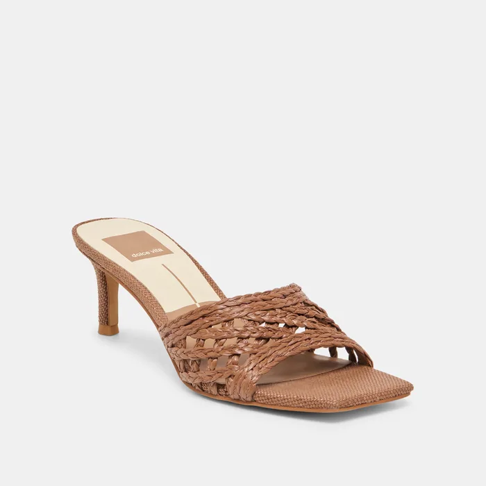 Bowen Cognac Raffia Heels — view 4