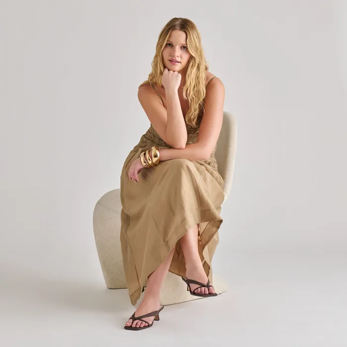 Brevel Chocolate Raffia Heels — view 5