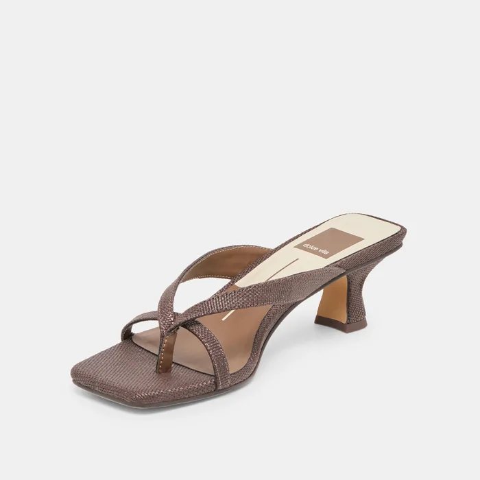Brevel Chocolate Raffia Heels — view 8