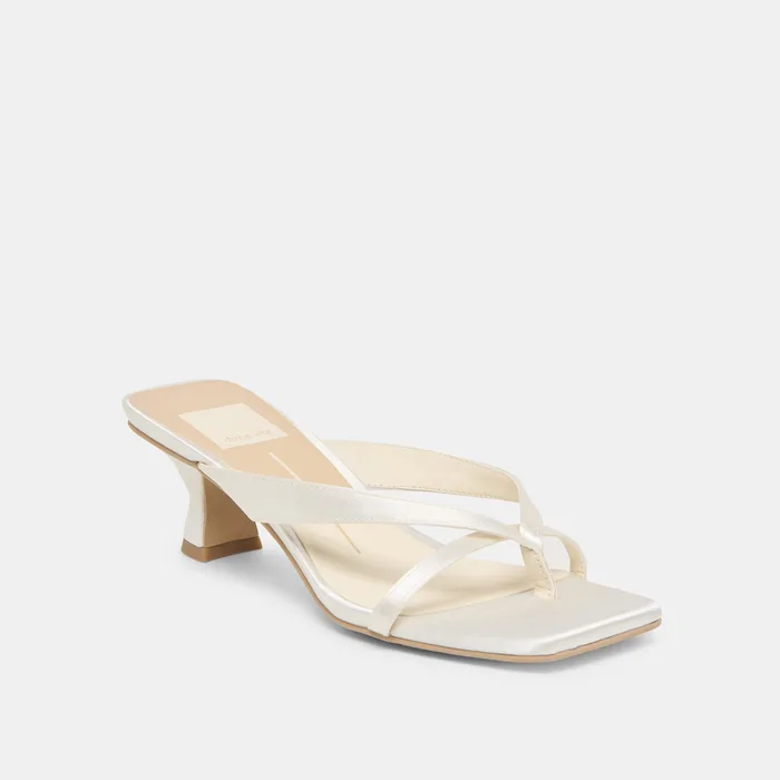 Brevel Wide True White Satin Heels — view 3